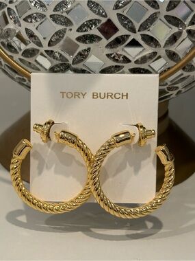 Tory Burch Gold Twisted Rope Hoop Earrings